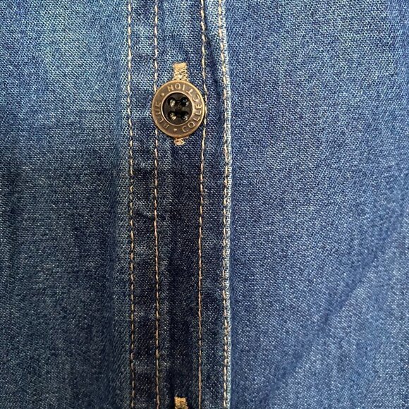 MPH Collection Blue Jean Maxi Dress Button Down Christmas Design Snowmen Size S - Picture 4 of 11